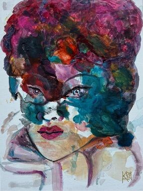 Colorful Painting "Madonna" – Original Surrealist Acrylic Portrait 9x12 inch